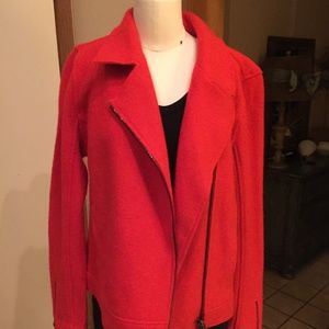 NWT Size L Red Tahari Wool Blend Moto Style Jacket